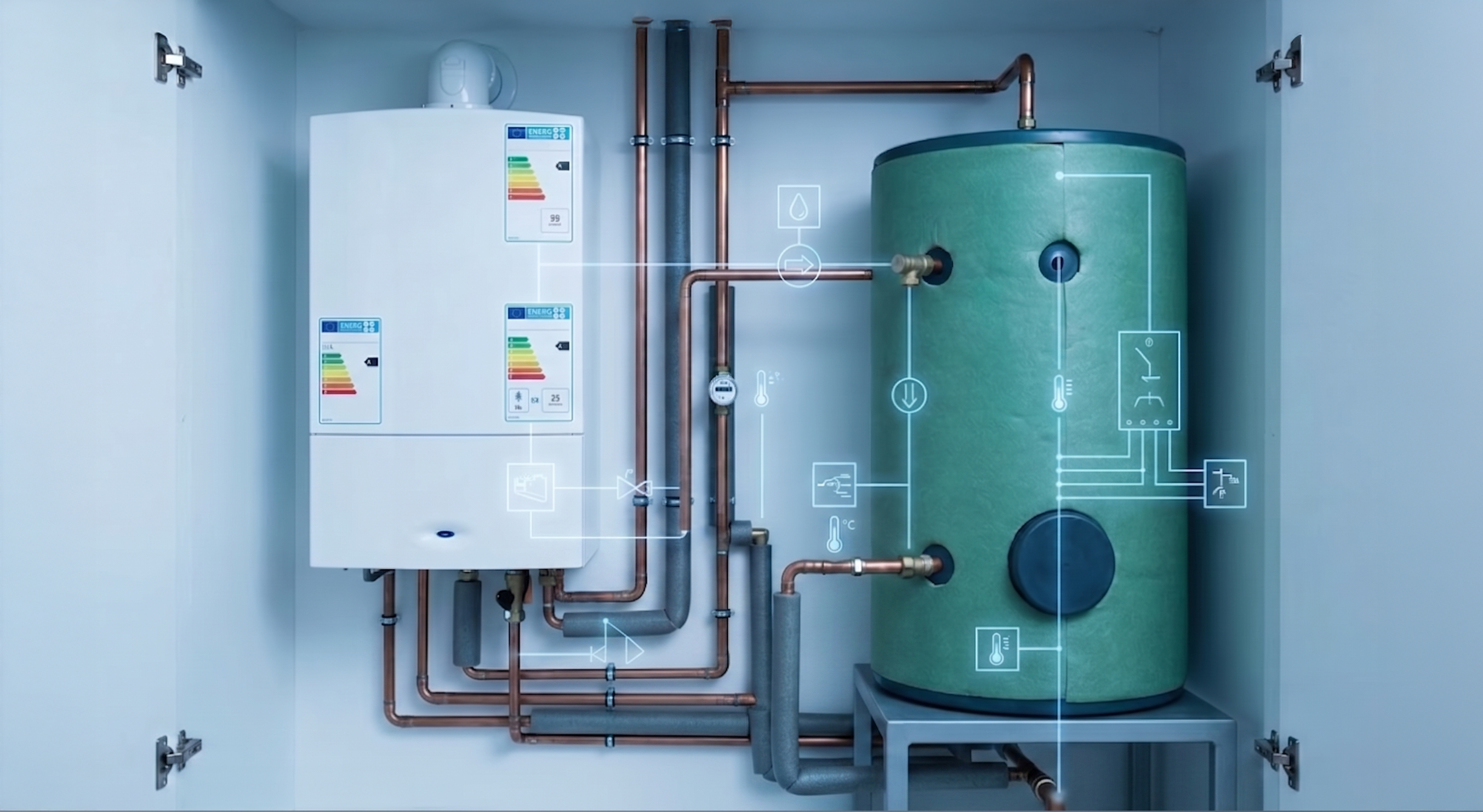 Gas boiler and hot water cylinder