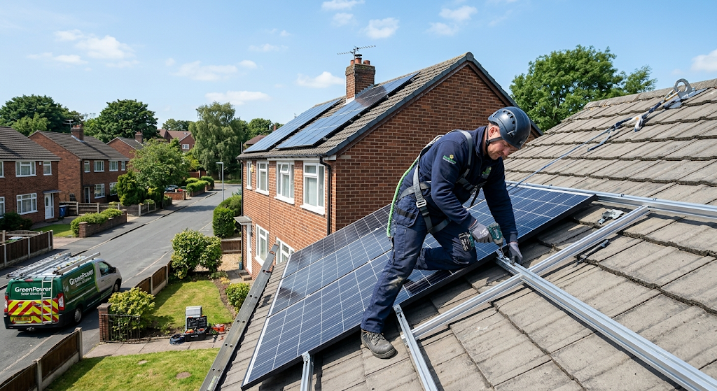 Solar panels on a typical UK semi-detached house roof